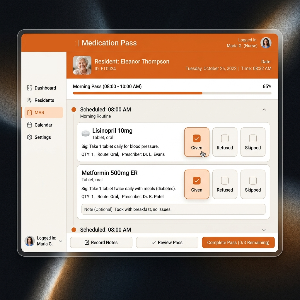AFH Chart Medication Pass Screen